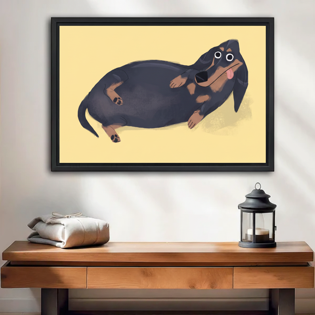Cute Chubby Dachshund Framed Wall Art - Whimsical Dog Canvas Print for Entryway