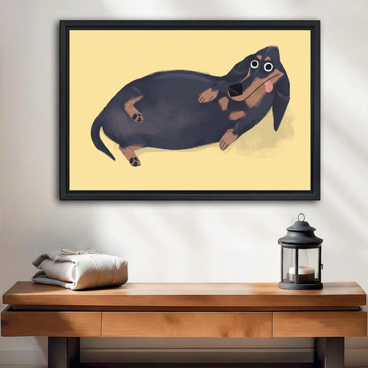 Cute Chubby Dachshund Framed Wall Art - Whimsical Dog Canvas Print for Entryway