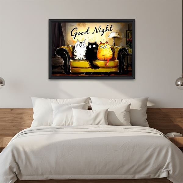 Good Night Cats Cozy Sofa Framed Art Print Bedroom Wall Decor above Bed