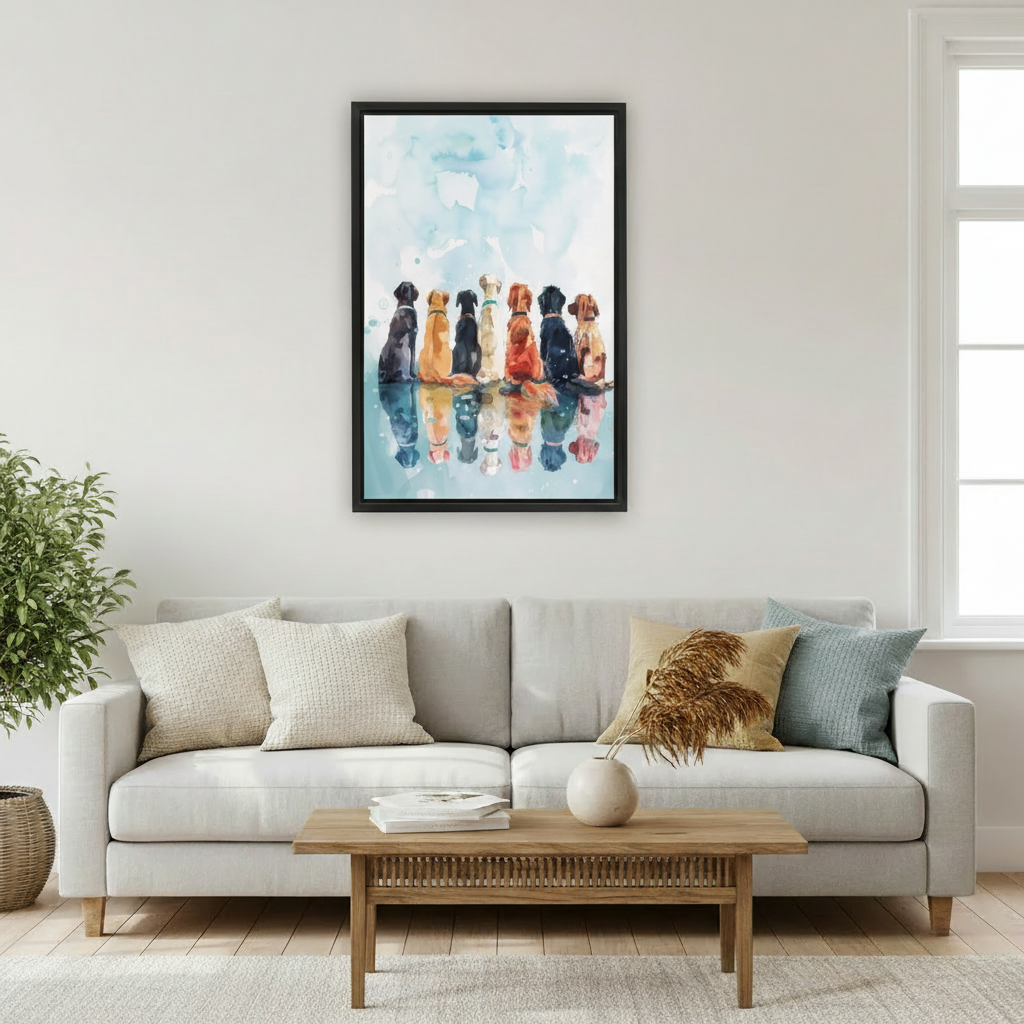 Watercolor Dogs Sitting Together Framed Wall Art Print l2003