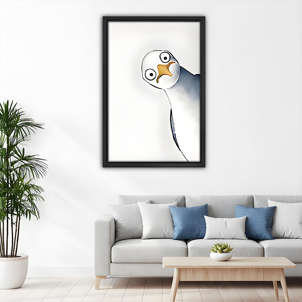 Cartoon Seagull Big Eyes Minimalist Line Art Framed Wall Art Print Above Sofa Living Room