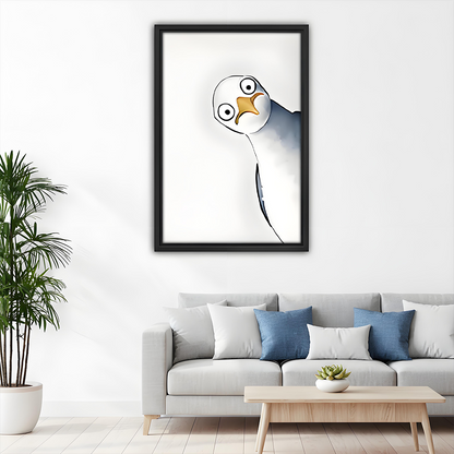 Cartoon Seagull Big Eyes Minimalist Line Art Framed Wall Art Print Above Sofa Living Room
