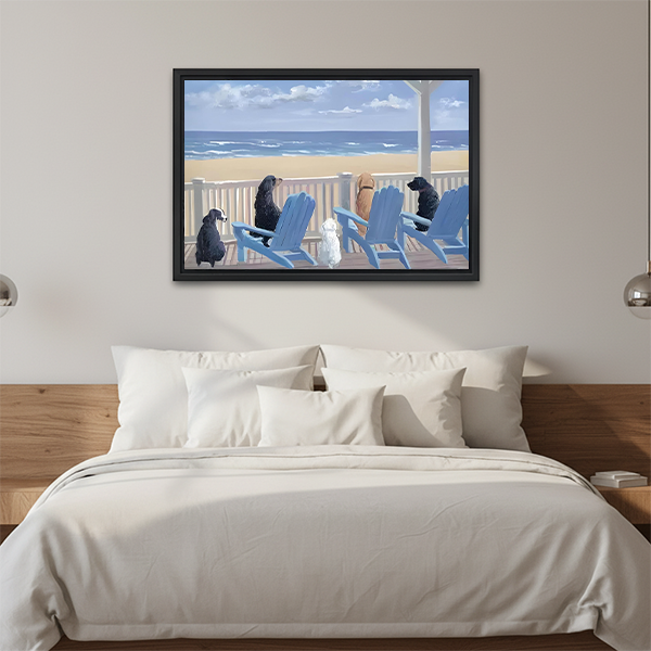 Coastal Dogs Beach Porch Ocean View Framed Art Print Bedroom Wall Decor