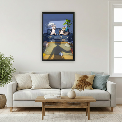 Funny Cat Dog Canvas Wall Art | Humorous Home Decor l2011