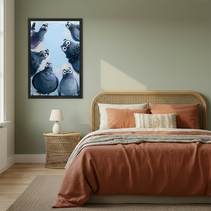 Funny Pigeon Art Print Black Frame Bedroom Wall Decor above Bed