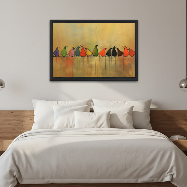 Colorful Birds Row Mid-Century Modern Framed Wall Art l2768