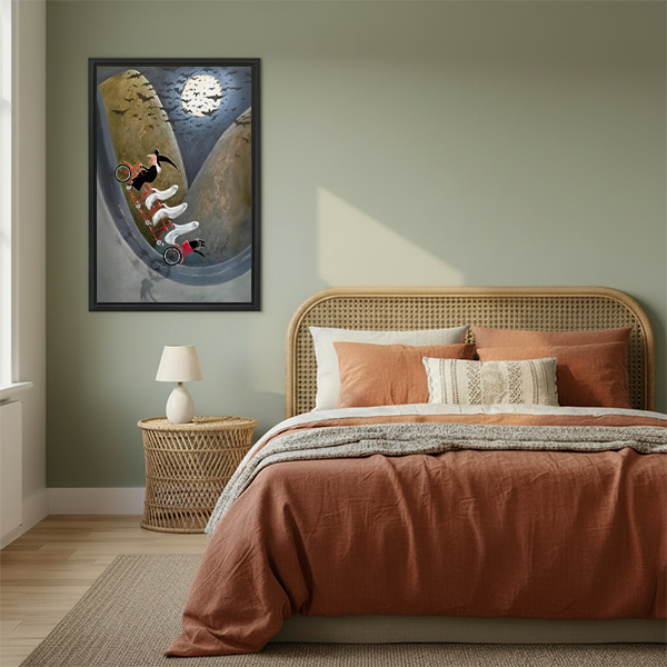 Halloween Moonlit Canyon Witch Ghost Art Print Bedroom Wall Decor