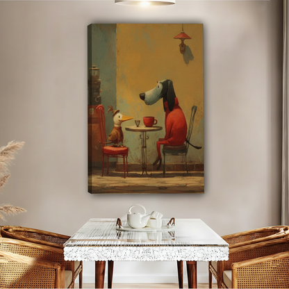 Whimsical Animal Cafe Wall Art Framed Canvas l2035