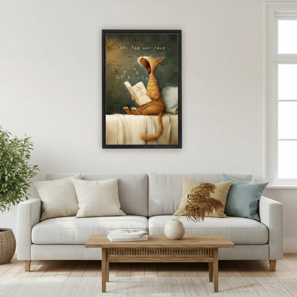 Funny Cat Reading Wall Art – Whimsical Bedroom Poster l2013