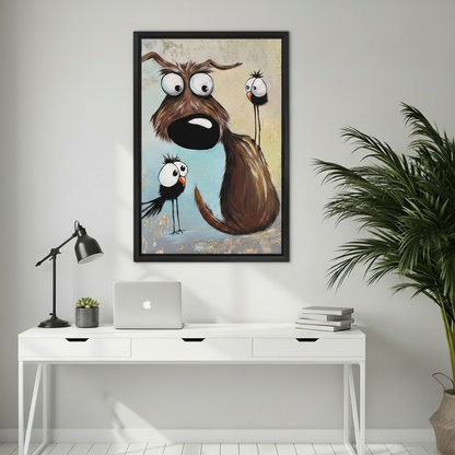 Funny Dog & Birds Whimsical Canvas Wall Art l2021