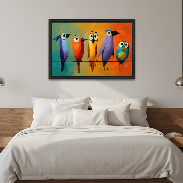 Colorful Cartoon Birds Framed Canvas Wall Art l2651