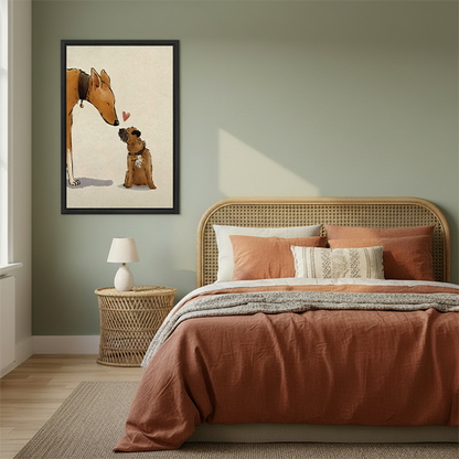 Two Dogs Love Whimsical Illustration Framed Wall Art l2838