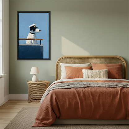 Captain Dog Nautical Oil Style Framed Wall Art Print l2837