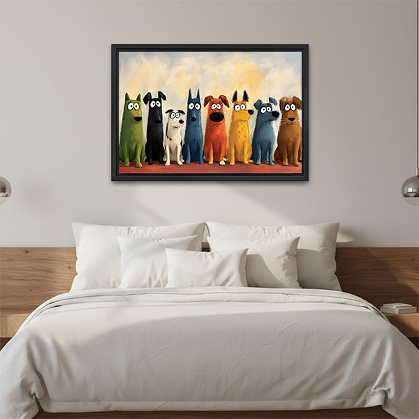 Funny Colorful Dogs Lineup Oil Painting Framed Art Print Bedroom Wall Decor