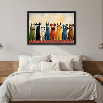 Funny Colorful Dogs Lineup Oil Painting Framed Art Print Bedroom Wall Decor