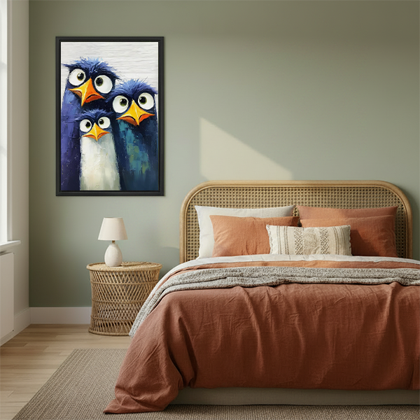 Funny Penguin Trio Framed Art Print Bedroom Wall Decor above Bed