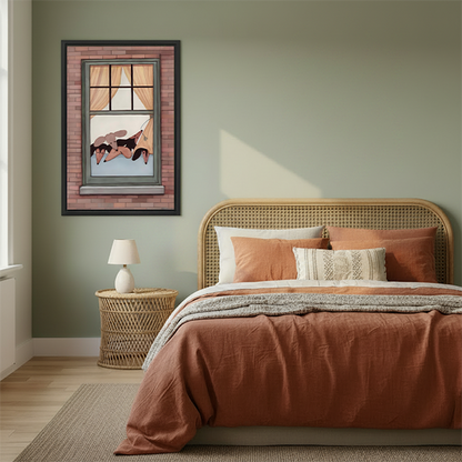 Romantic Couple Lazy Window Framed Wall Art Print l2836