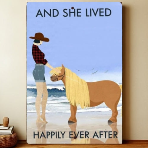 And She Lived Happily Ever After mini Horse Animal Poster-Horse-vintage-8x12-a017