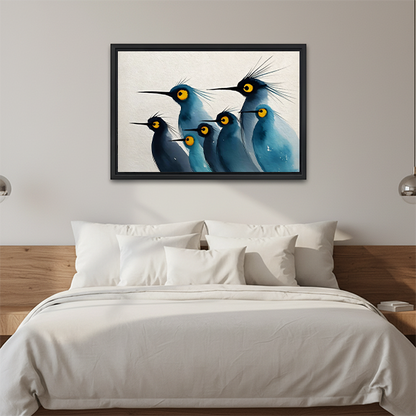 Blue Crested Birds Watercolor Modern Wall Art Print l2939
