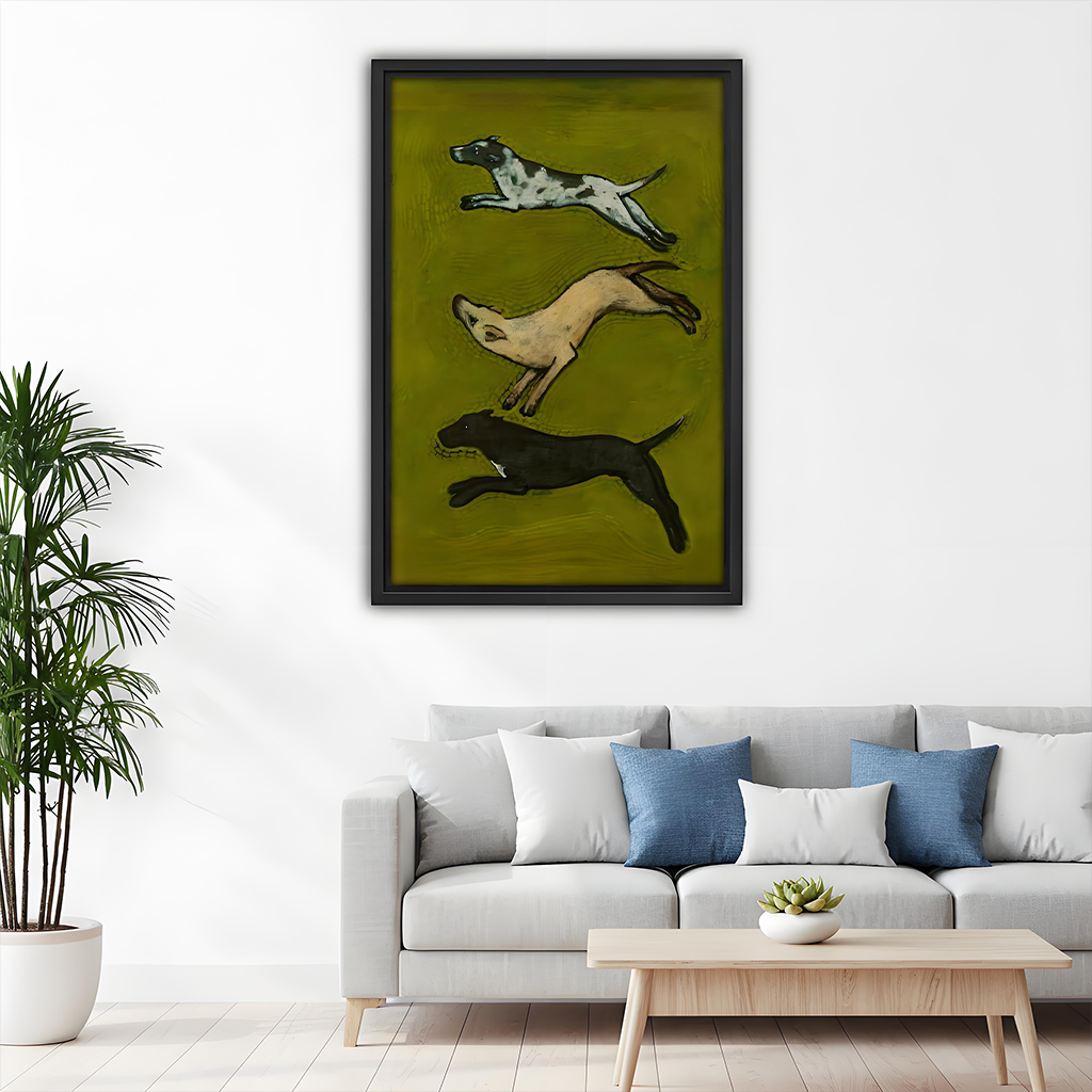 Vintage running dogs canvas wall art above sofa – living room decor print
