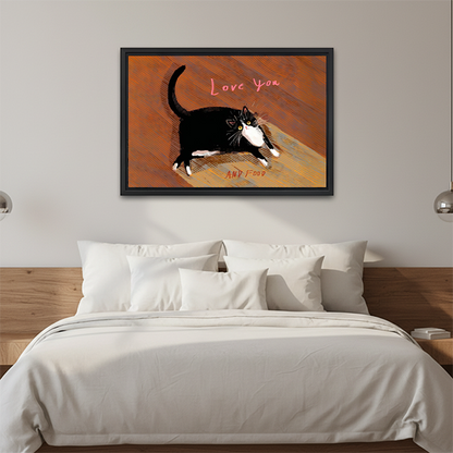 Love You and Food Funny Cat Oil Painting Canvas l2427