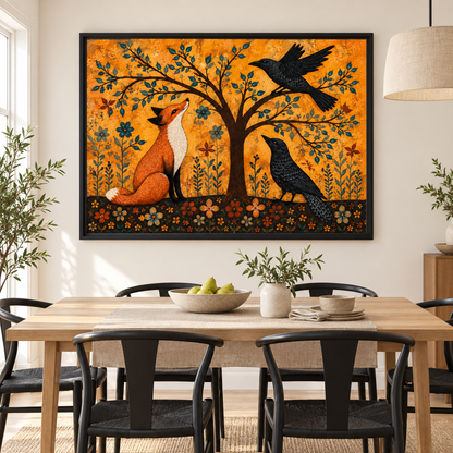 Folk Art Fox and Raven Canvas Wall Art Y666