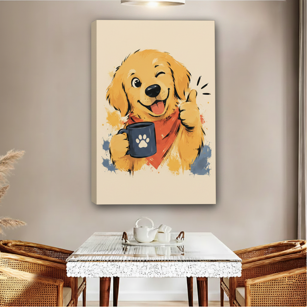 Cute Golden Retriever Puppy Watercolor Wall Art Framed l2037