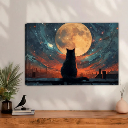 Moonlit Black Cat Fantasy Wall Art Print l1997