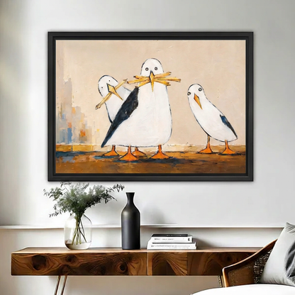 Whimsical Seagull Canvas Wall Art | Framed & Unframed l5099