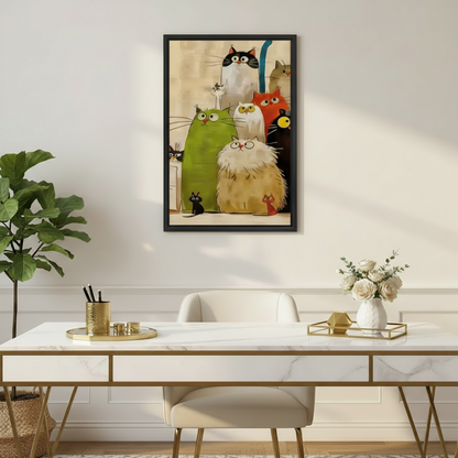 Funny Cat Gang Cartoon Framed Canvas Wall Art Print|Liberty Signs#L1741