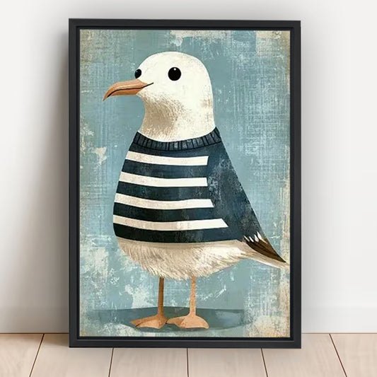 Cute Seagull in Navy Striped Sweater Wall Art Print| Liberty Signs #L1618