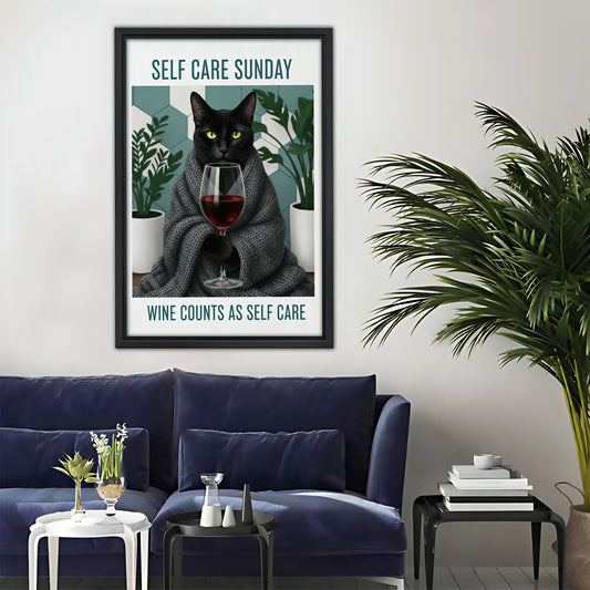 Black Cat Self Care Sunday Metal Sign - Wine Counts Wall Art|Liberty Signs#L319