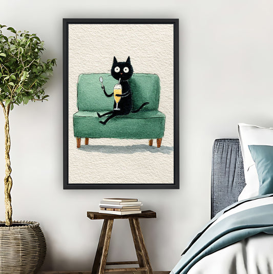 Funny Cat Drinking Beer on Green Couch Wall Art|Liberty Signs #L822