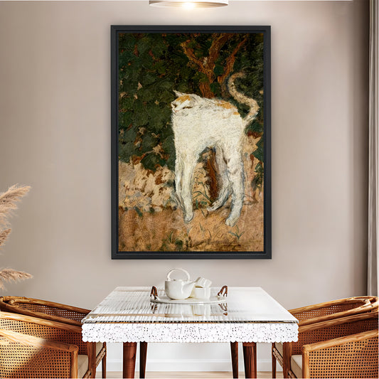 Vintage White Cat in Garden Oil Painting Print| Liberty Signs #L1516