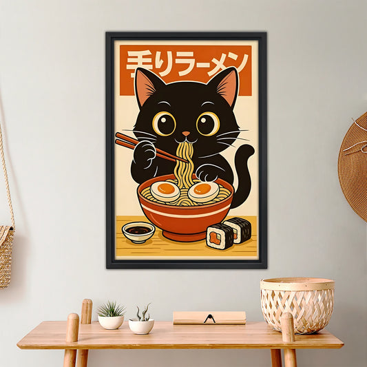 Cute Black Cat Japanese Food Art Print|Liberty Signs #L378