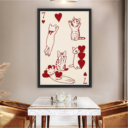 "7 of Hearts" Cat Playing Card Retro Wall Art| Liberty Signs #L1508