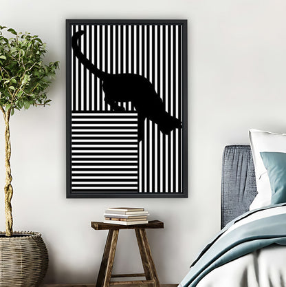 Black Cat on Striped Background Minimalist Wall Art|Liberty Signs #L861