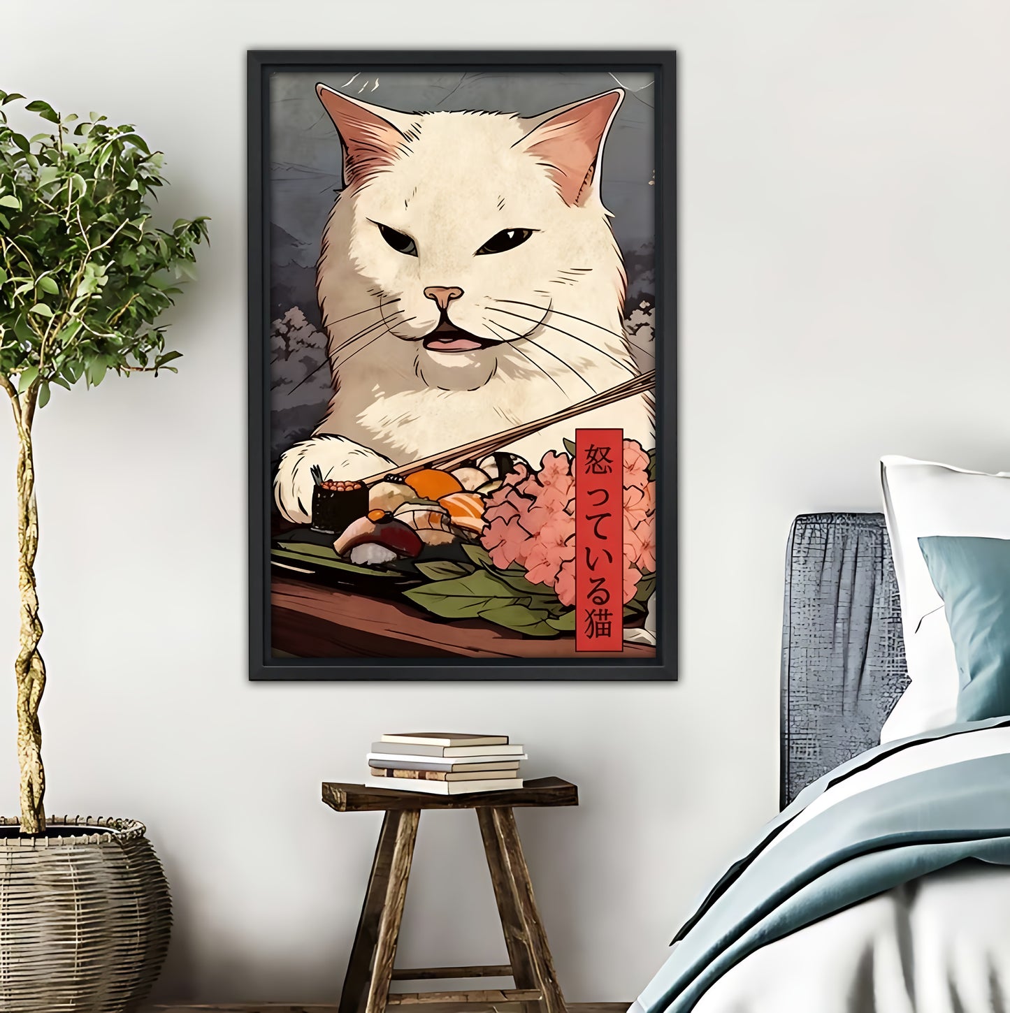 Japanese Style Ramen Cat Art Print | Kawaii Neko Wall Decor|Liberty Signs #L417