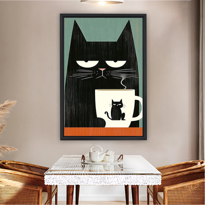 Black Cat with Coffee Cup & Tiny Kitten Wall Art|Liberty Signs #L838