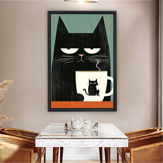 Black Cat with Coffee Cup & Tiny Kitten Wall Art|Liberty Signs #L838