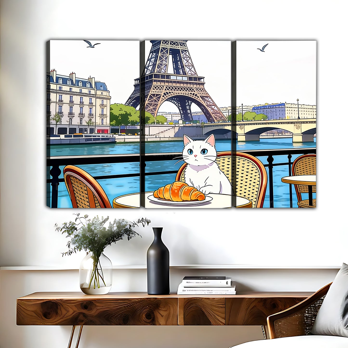 Paris Cat Café Canvas Wall Art - Eiffel Tower Print| Liberty Signs #L311