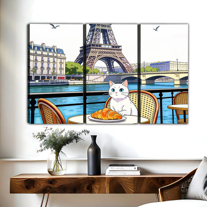 Paris Cat Café Canvas Wall Art - Eiffel Tower Print| Liberty Signs #L311