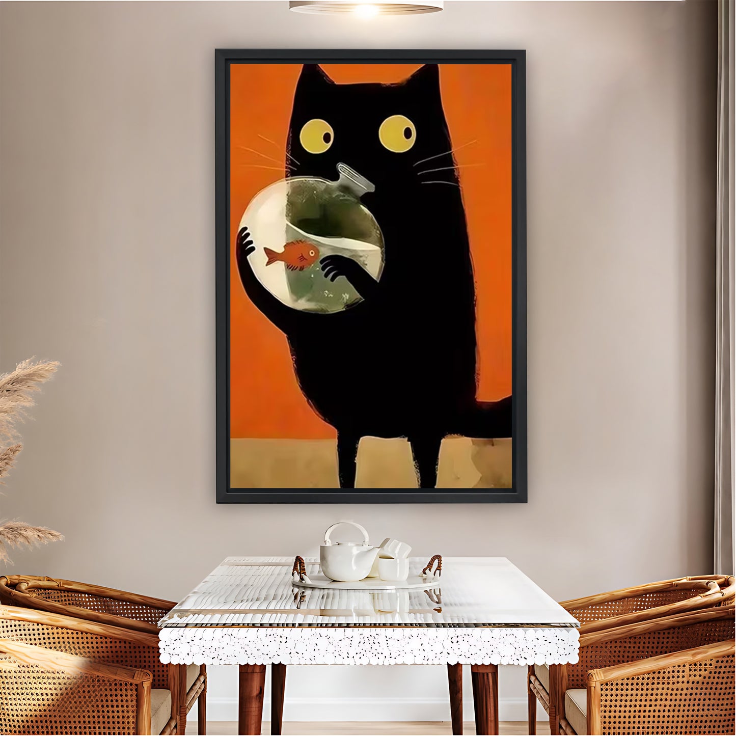 Mischievous Black Cat with Goldfish Bowl Wall Art Print| Liberty Signs #L1563