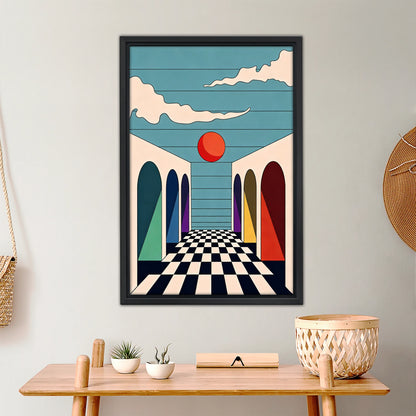 Retro Geometric Archway Art Print - Mid-Century Modern Checkerboard Wall Decor|Liberty Signs #L440
