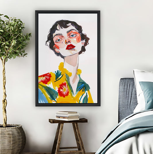 Vintage Woman in Floral Dress Retro Portrait Wall Art|Liberty Signs #L852