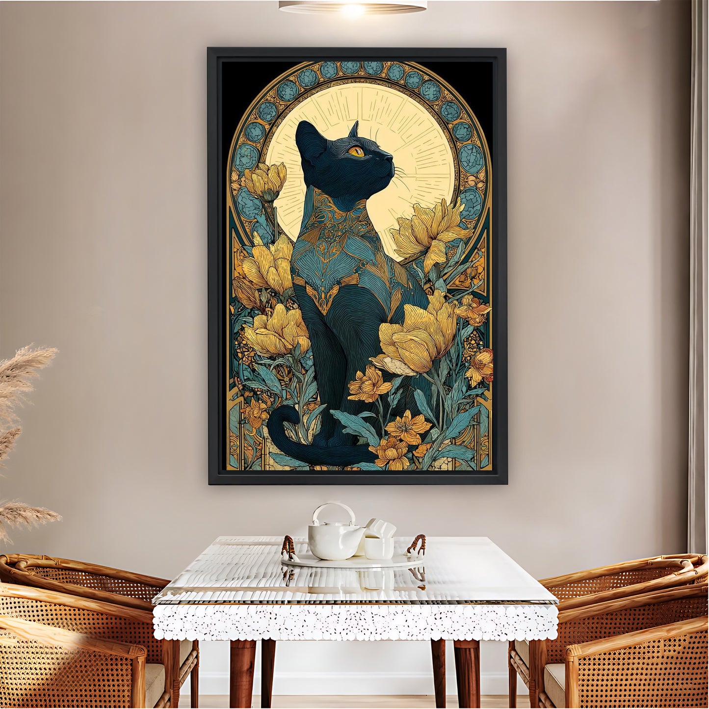 Elegant Black Cat Floral Wall Art| Liberty Signs #L1531