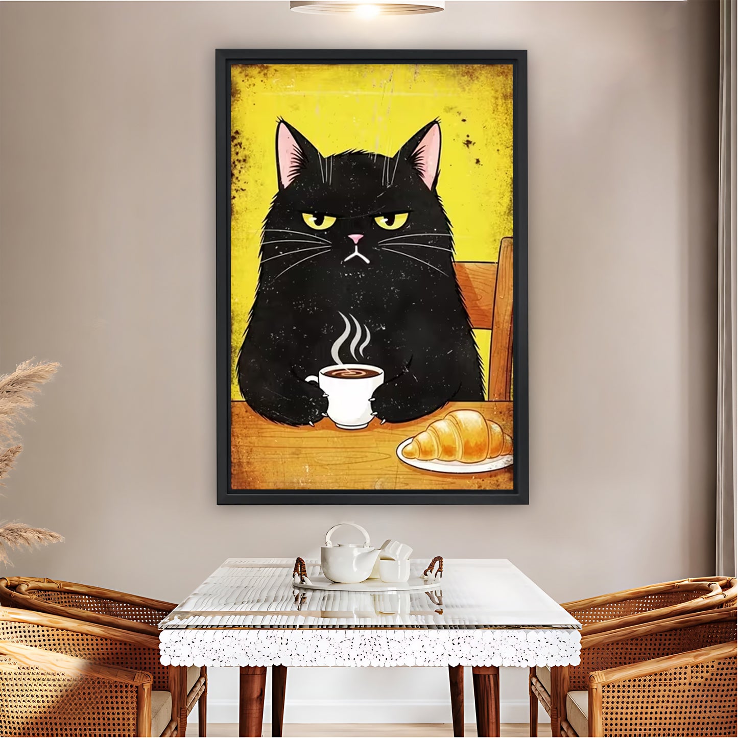 Grumpy Black Cat Morning Coffee Wall Art Print| Liberty Signs #L1601