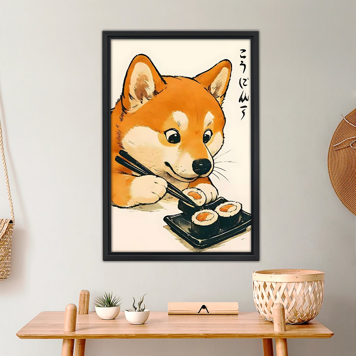 Cute Shiba Inu Eating Sushi Wall Art - Japanese Dog Canvas Print|Liberty Signs #L346
