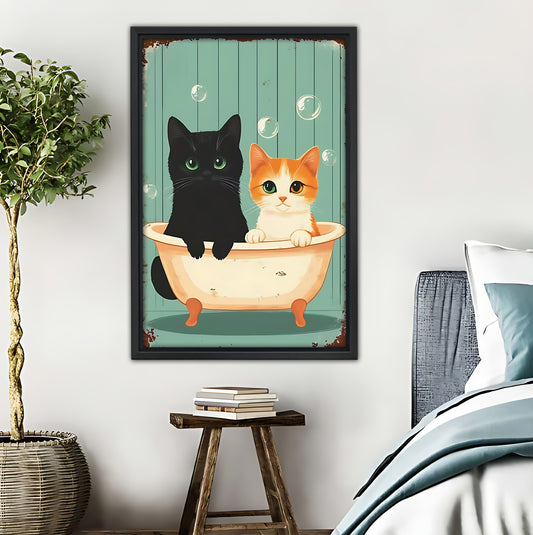 Cute Cats in Bathtub Retro Bathroom Wall Art|Liberty Signs #L405