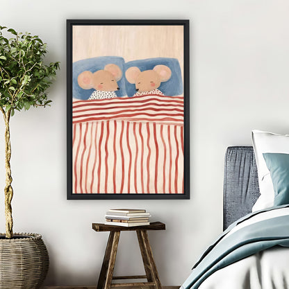 Adorable Two Mice Sleeping in Bed Wall Art Print| Liberty Signs #L1596